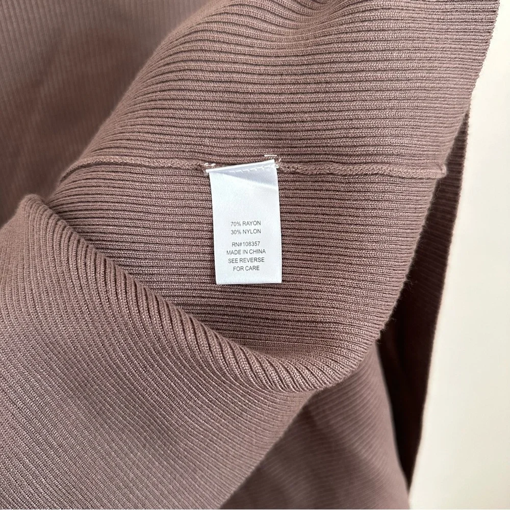 Evereve Ribbed Knit Tie Waist Midi Dress Brown Long Sleeve Size Small Minimalist - Picture 6 of 8